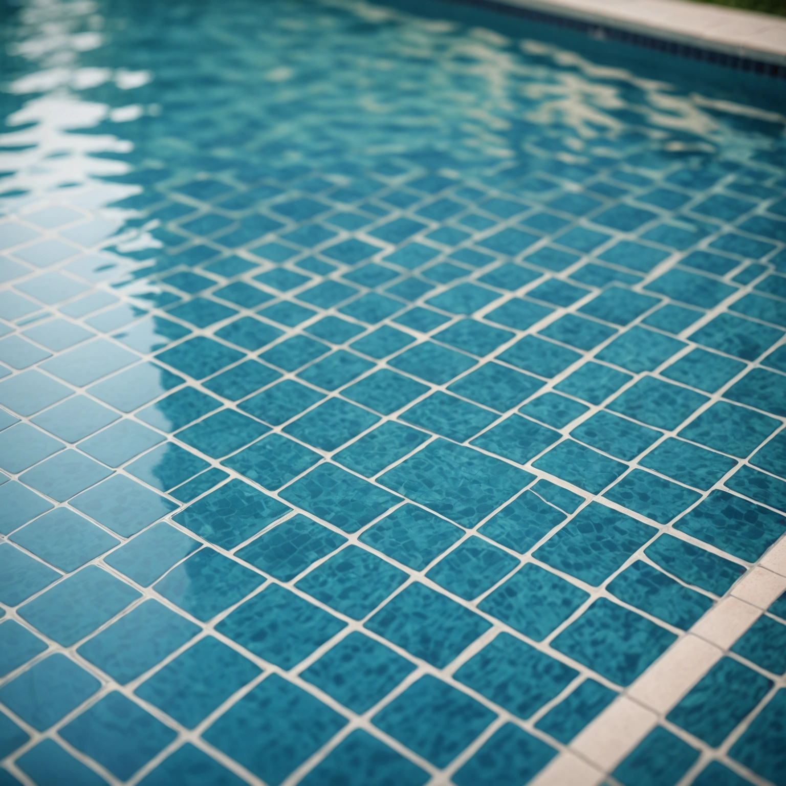 Close up of clean pool waterline tile and shimmering water reflections Close up of clean pool waterline tile and shimmering water reflections